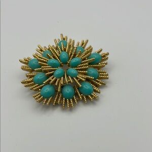 15 Avon Vintage Gold and Azurene Turquoise 2” Round Sunray Brooch